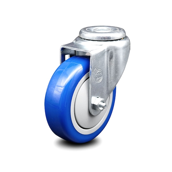 4 Inch Blue Polyurethane Wheel Swivel Bolt Hole Caster